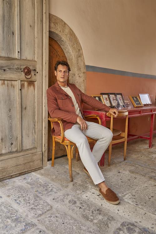 Kiremit Slim Fit Cepli Keten Pamuk Mevsimlik Safari Ceket