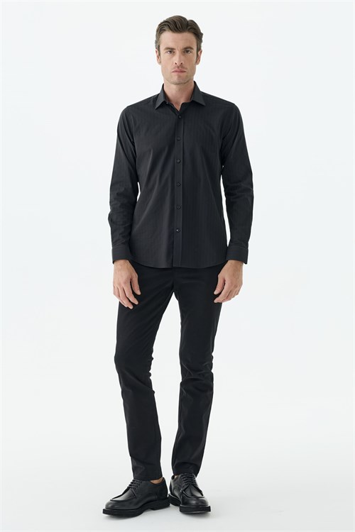 Siyah Çizgili Comfort Fit Gömlek