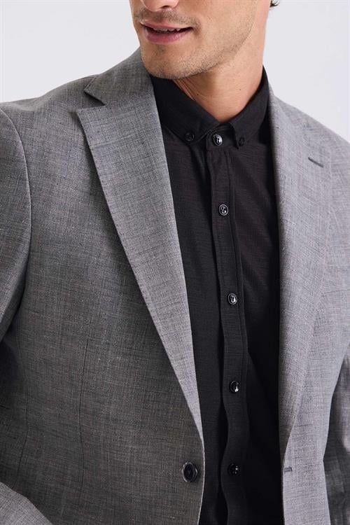 Antrasit Slim Fit Mono Yaka Keten Spor Ceket
