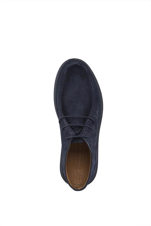 Lacivert %100 Deri Bağcıklı Süet Bot