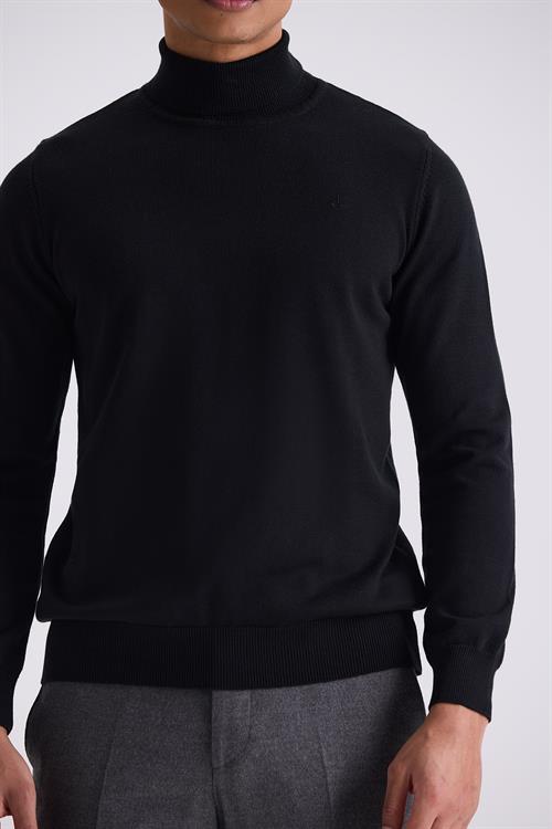 Siyah Slim Fit Tam Balıkçı Yaka Triko Kazak