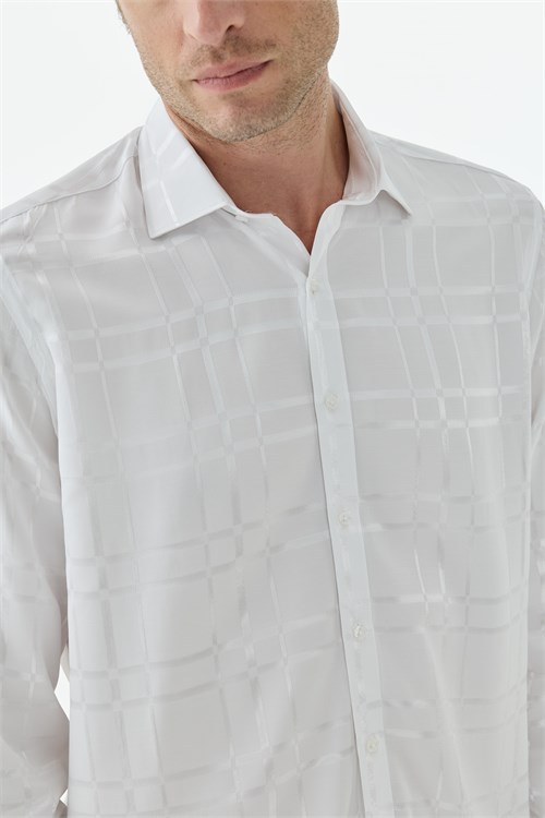 Beyaz Kareli Comfort Fit Gömlek
