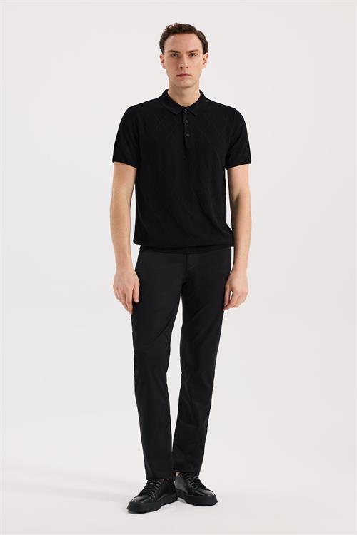 Siyah Dar Kalıp - Slim Fit T-Shirt Polo Düğmeli