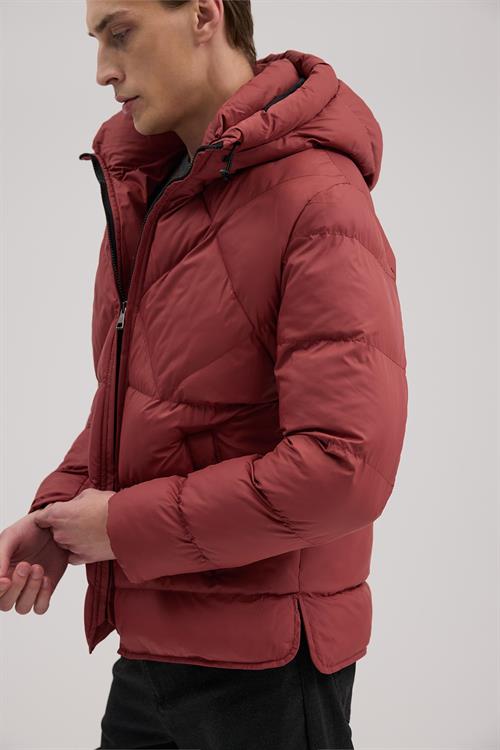 Bordo Lacivert Comfort Fit Kapuşonlu Şişme Mont