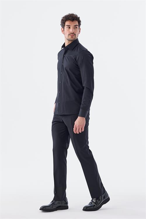 Dar Kalıp - Slim Fit Serili Gömlek-Jakamen  YAKA ÇİFT POLİKAT  Serili