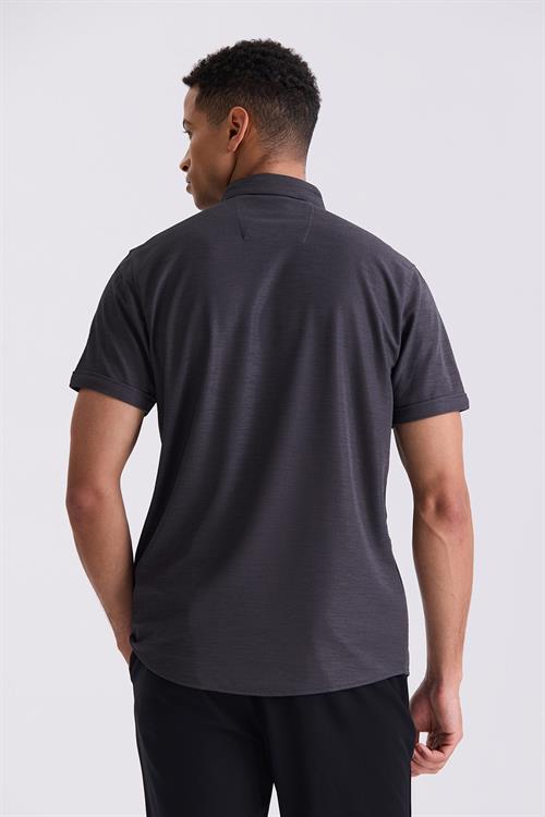 Antrasit Slim Fit Gömlek Yaka Düğmeli T-Shirt