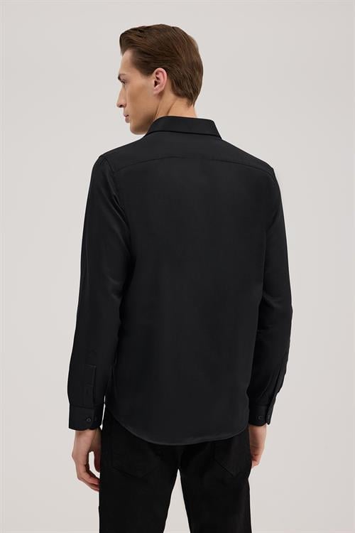 Siyah Rahat Kalıp - Comfort Fit Gömlek İtalyan YAKA