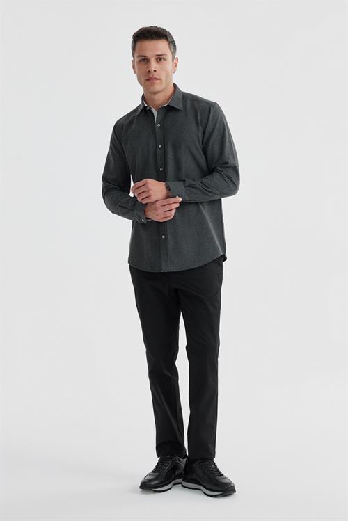 Antrasit Comfort Fit Gizli Düğmeli Yaka Gömlek