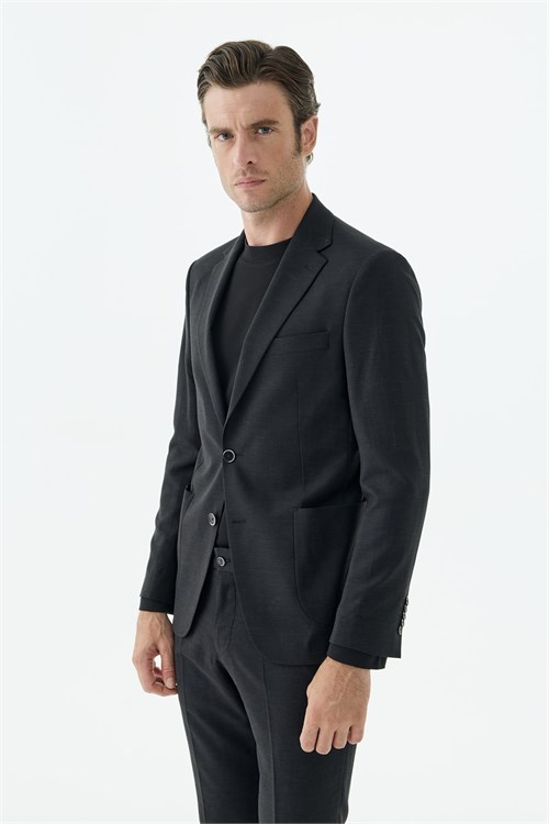 Siyah Slim Fit Mono Yaka Takım Elbise