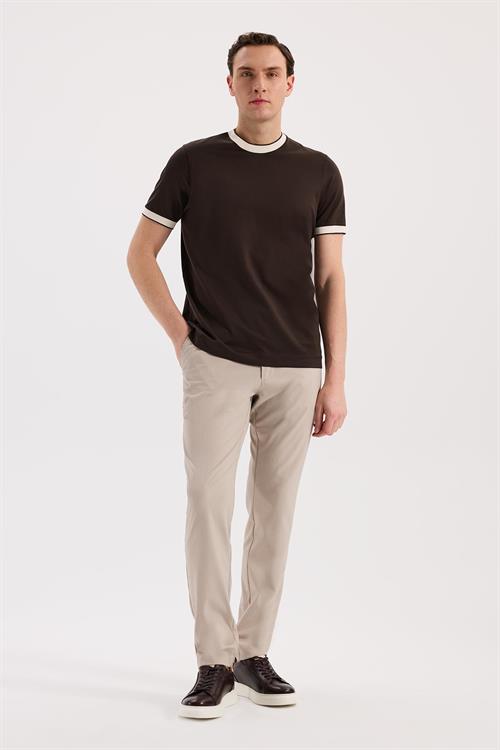 Kahve Slim Fit Bisiklet Yaka %100 Pamuk T-Shirt