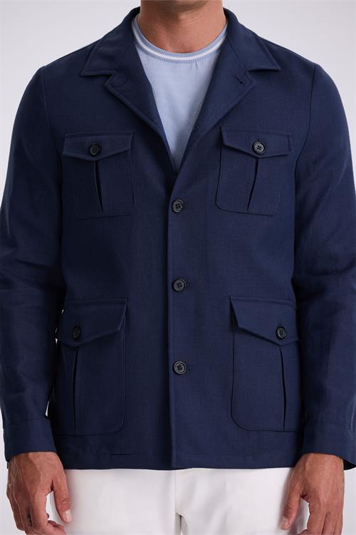 Lacivert Slim Fit Cepli Keten Pamuk Mevsimlik Safari Ceket 