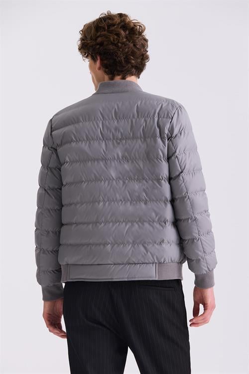 Gri Slim Fit Gömlek Yaka Mont