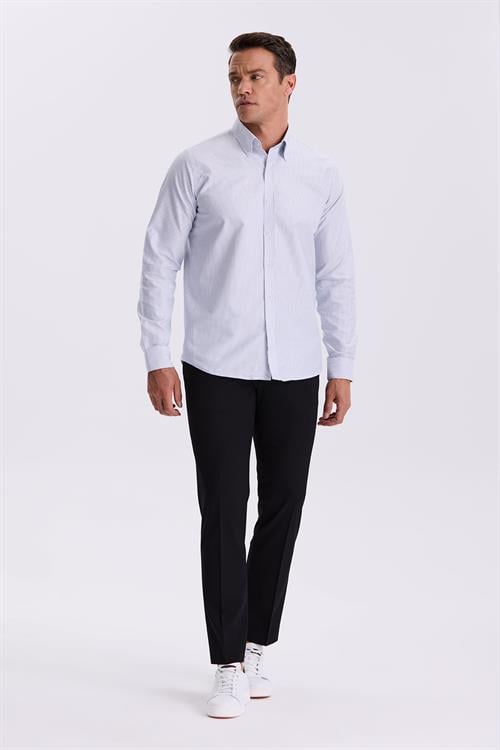 Lacivert %100 Pamuk Düğmeli Yaka Comfort Fit Gömlek