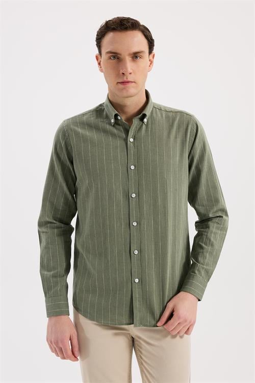 Yeşil Rahat Kalıp - Comfort Fit Gömlek Klasik Yaka