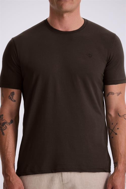 Kahve %100 Pamuk Slim Fit Bisiklet Yaka Basic T-Shirt