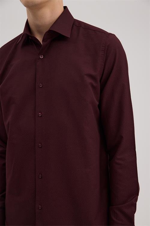 Bordo Rahat Kalıp - Comfort Fit Gömlek Klasik Yaka