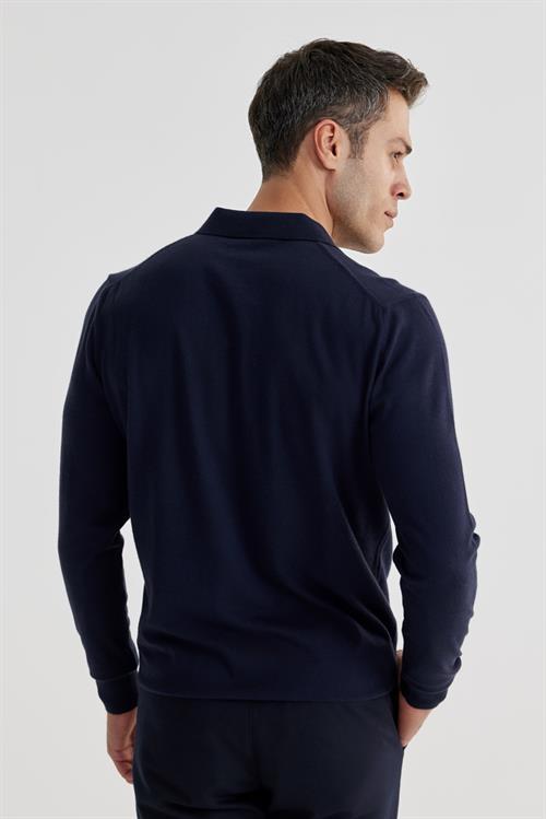 Lacivert Slim Fit Polo Yaka Triko Kazak