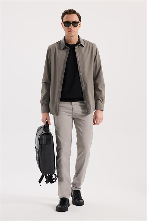 Bej Rahat Kalıp - Comfort Fit Mont Berberi Yaka