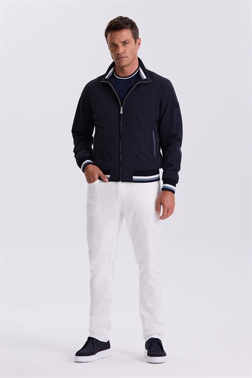 Lacivert Comfort Fit Dik Yaka Rahat Kesim Mevsimlik Mont 