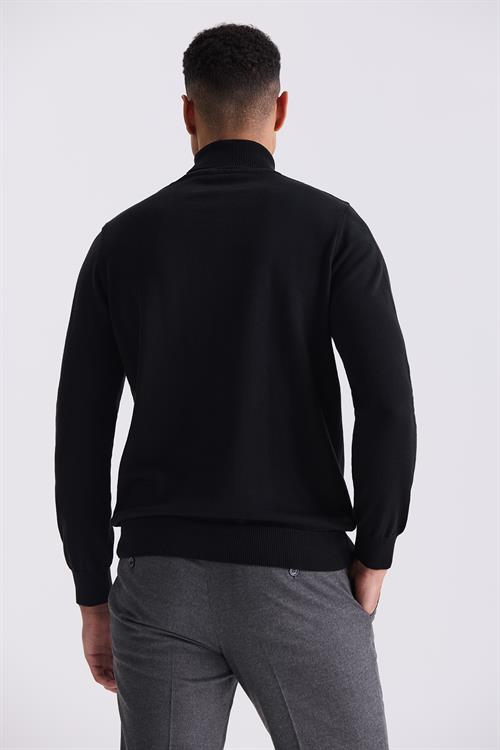 Siyah Slim Fit Tam Balıkçı Yaka Triko Kazak