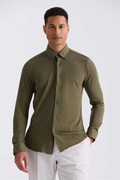Yeşil Comfort Fit Düğmeli Yaka Pamuklu Gömlek