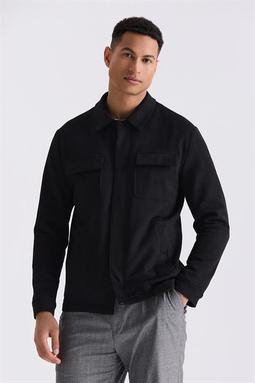 Siyah Comfort Fit Bebe Yaka Mevsimlik Mont