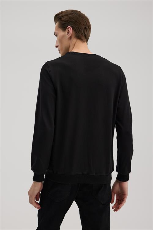 Siyah Slim Fit Bisiklet Yaka Basic Sweatshirt