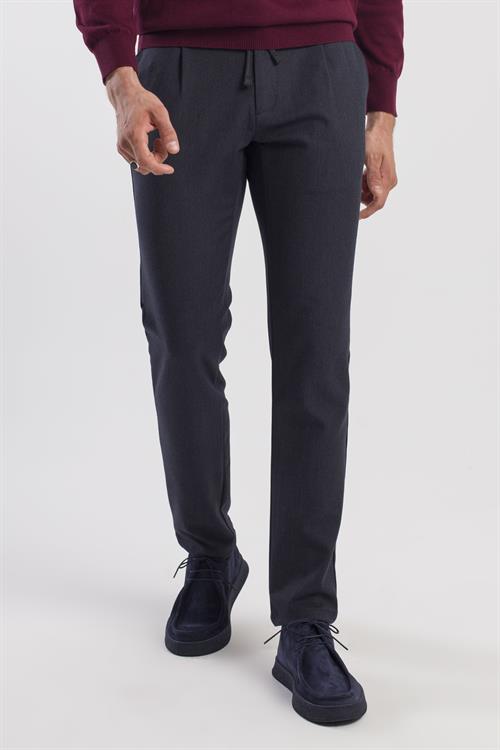 Lacivert Comfort Fit Beli Lastikli Yan Cep Pantolon