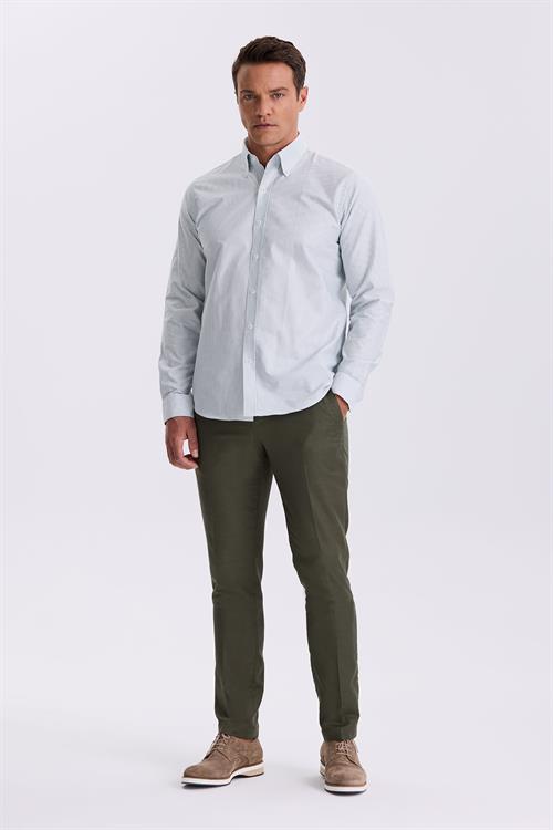 Yeşil %100 Pamuk Düğmeli Yaka Comfort Fit Gömlek