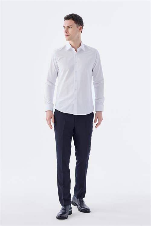 Beyaz Slim Fit İtalyan Yaka Uzun Kol Klasik Kravatlık Pamuklu Gömlek