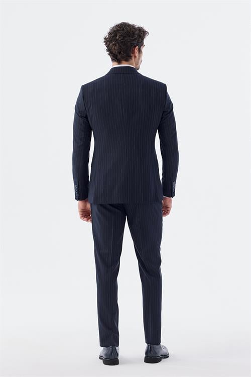 Dar Kalıp - Slim Fit Serili Takım Elbise-Jakamen  Kruvaze  Serili