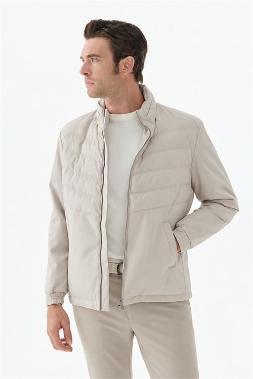 Bej Comfort Fit Dik Yaka Spor Mont Mont