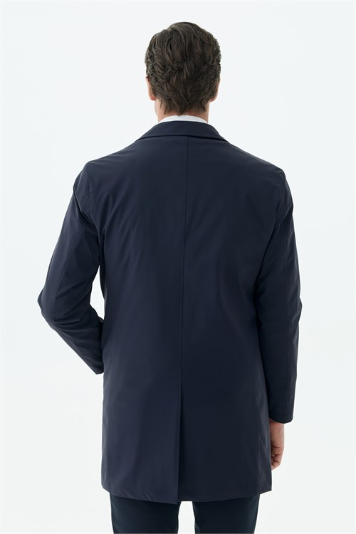 Lacivert Comfort Fit Bebe Yaka Klasik Mont