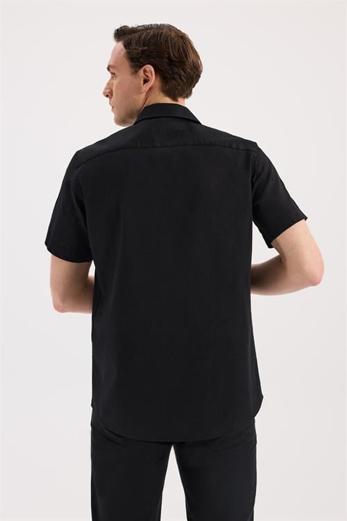 Siyah Rahat Kalıp - Comfort Fit Gömlek Klasik Yaka