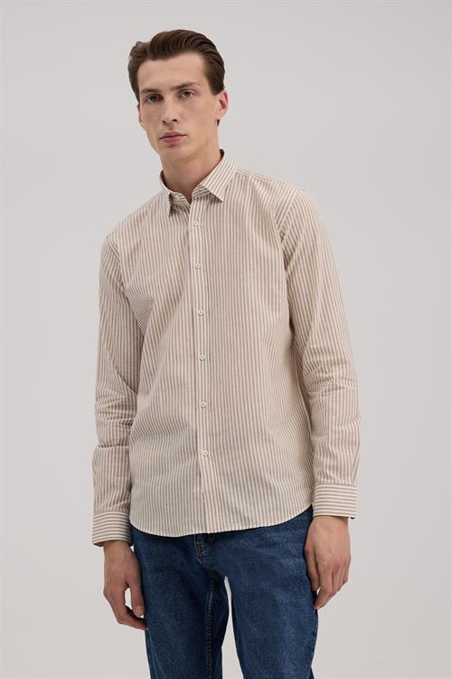 Taba Rahat Kalıp - Comfort Fit Gömlek Klasik Yaka