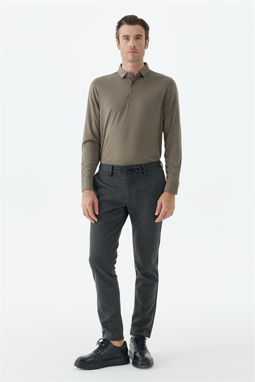 Antrasit Comfort Fit Beli Lastikli Yan Cep Jogger Pantolon