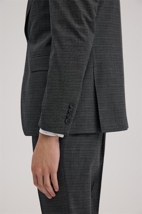 Antrasit Dar Kalıp - Slim Fit Takım Elbise Sivri Yaka