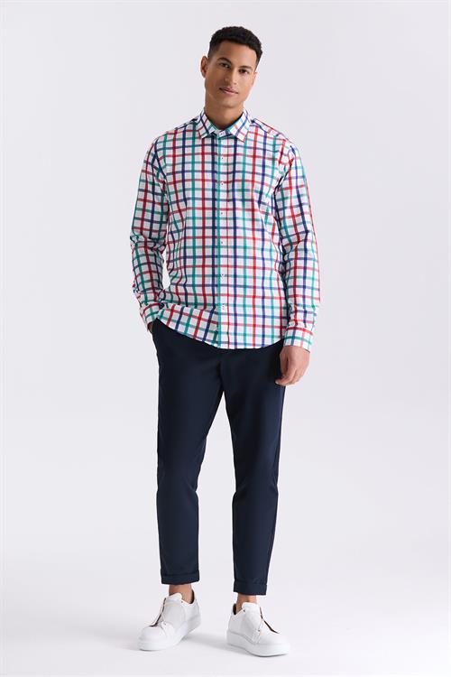 Yeşil Slim Fit Yaka  Düğmeli Gömlek