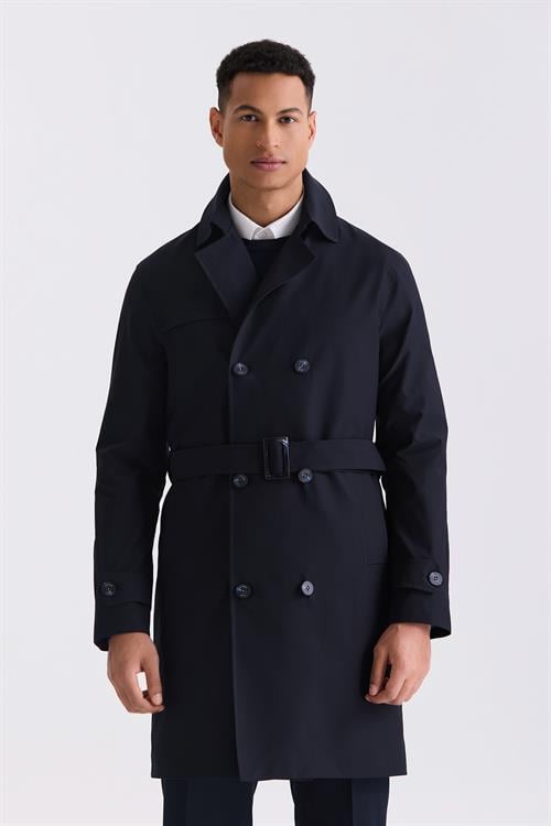 Lacivert Slim Fit Kruvaze Yazlık Trençkot