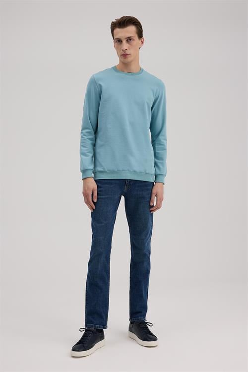 Yeşil Slim Fit Bisiklet Yaka Basic Sweatshirt