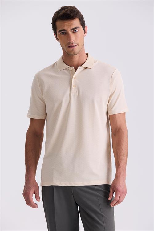 Bej Regular Fit Desenli Polo Yaka T-Shirt
