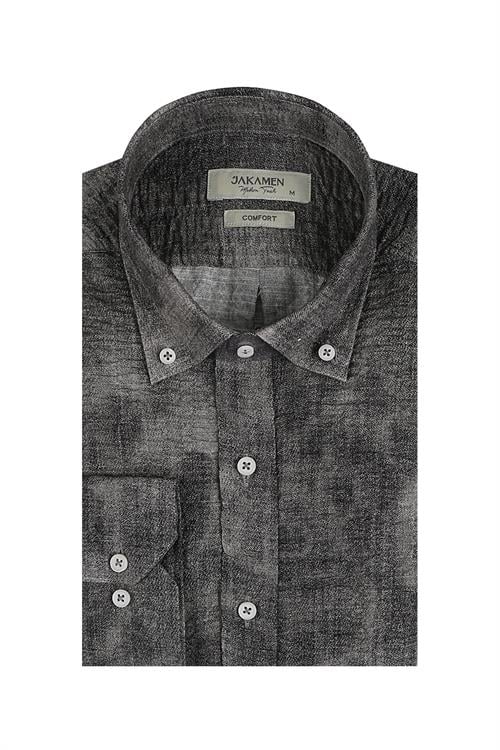 Rahat Kalıp - Comfort Fit Serili Gömlek-Jakamen  YAKA ÜSTTEN DÜĞMELİ  Serili