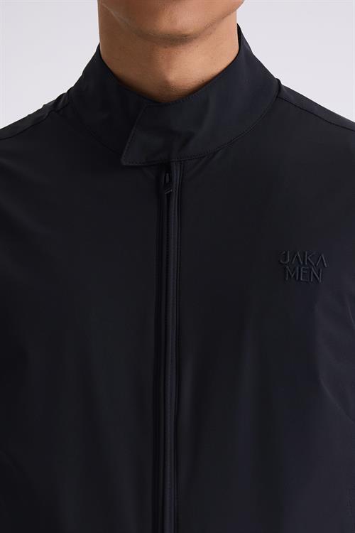 Siyah Comfort Fit Dik Yaka Önü Fermuarlı Mevsimlik Mont