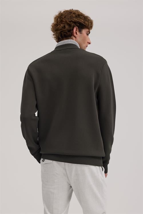 Haki Dar Kalıp - Slim Fit Triko Ceket