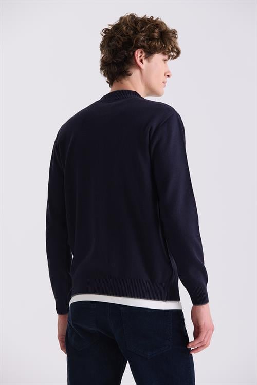 Lacivert Classic Fit Düz Fermuarlı Dik Yaka Triko Hırka