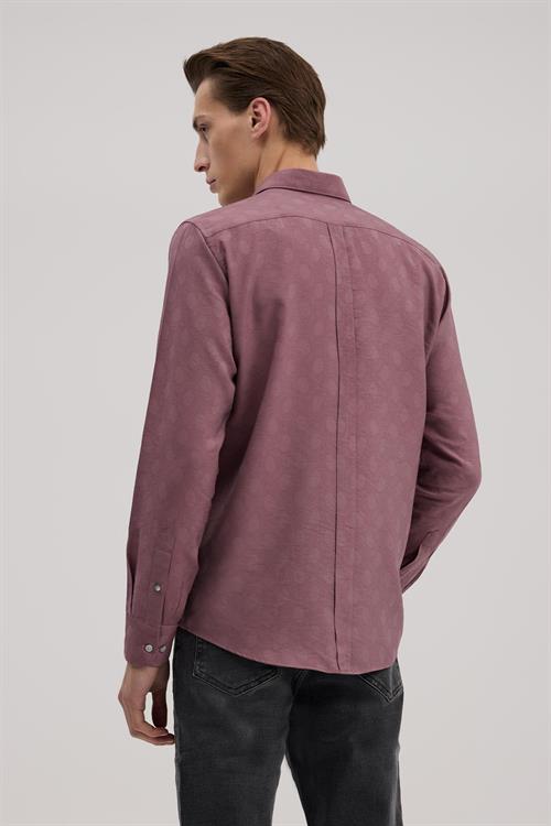 Pembe Rahat Kalıp - Comfort Fit Gömlek Yaka Alttan Düğmeli