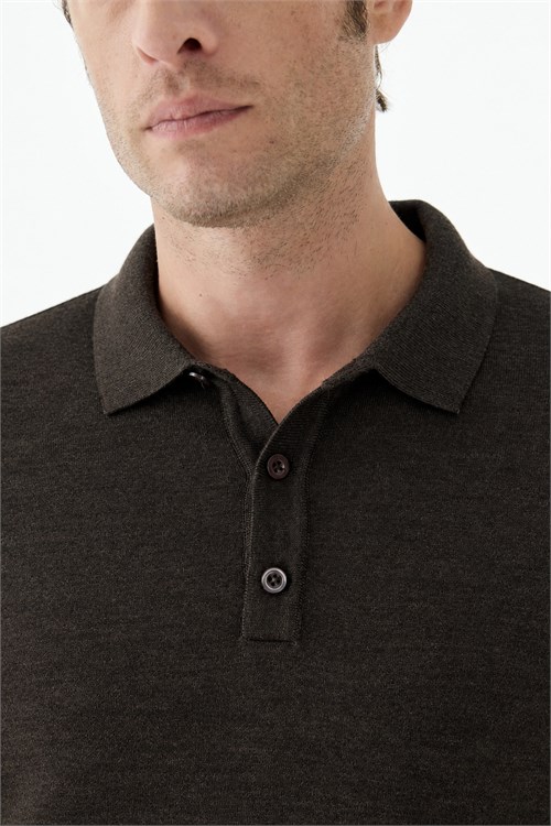 Kahve Comfort Fit Polo Yaka Yünlü Triko