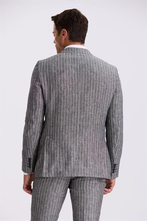 Siyah Slim Fit Kırlangıç Yaka Çift Yırtmaçlı %100 Keten Spor Takım Elbise