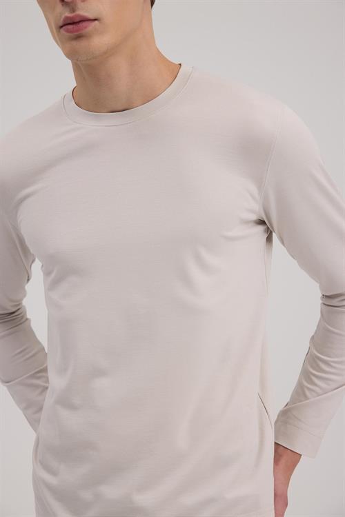 Gri Slim Fit Bisiklet Yaka Rayon Uzun Kollu Basic T-Shirt