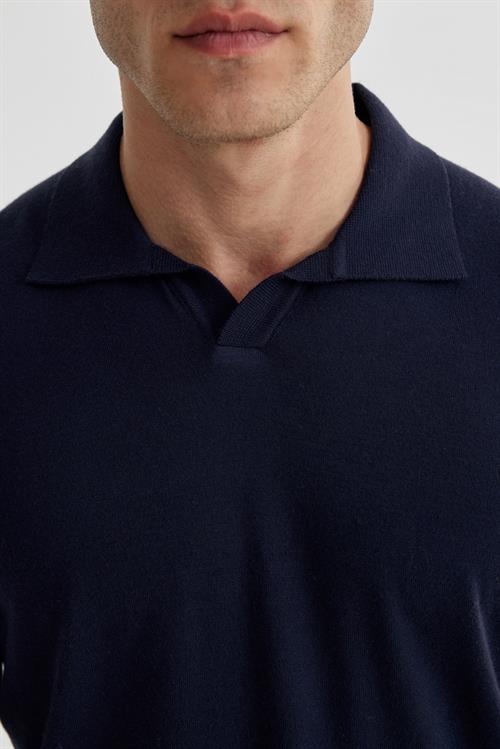 Lacivert Slim Fit Polo Yaka Triko Kazak